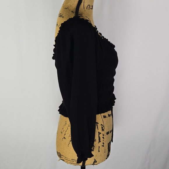 Rue21 Black Ruched Long Sleeve Top Womens Sz L Boho Peasant Cottagecore Romantic - Picture 5 of 14